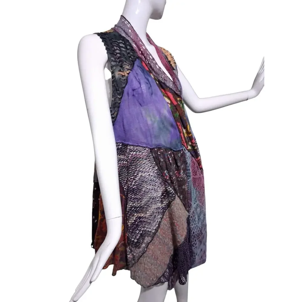 Asymmetrical Patchwork Colorful Mixed Media Womens One size Cottagecore Cardigan